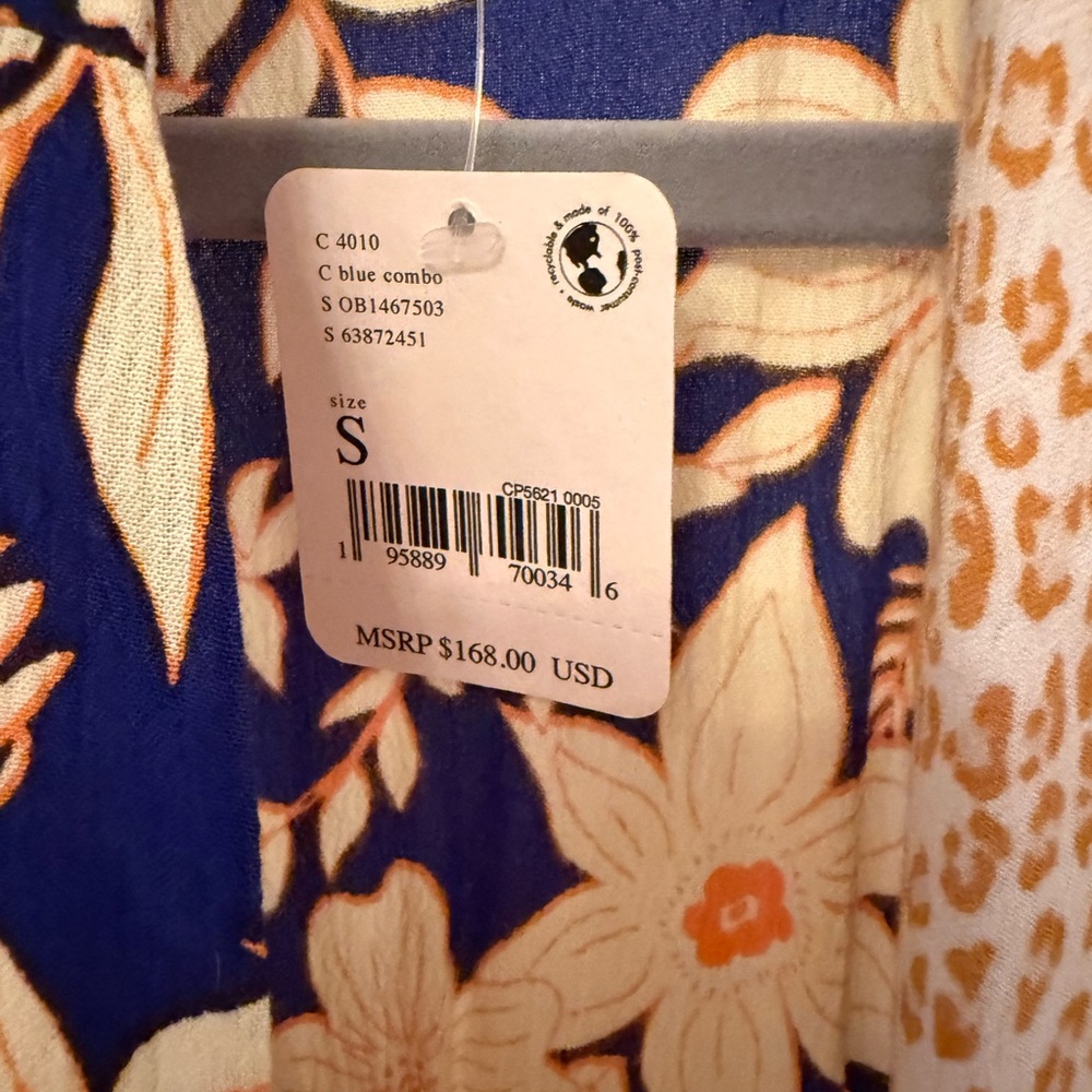 NWT Free People Blue and Cream Floral Kimono Duster Size S - Picture 11 of 15